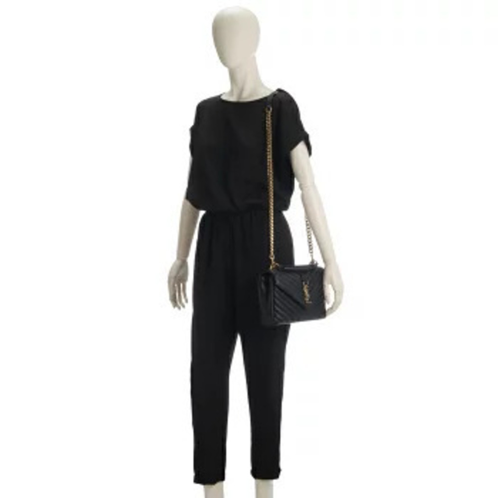Saint Laurent Paris College Chevron Quilted Shoulder Bag Handbag Chain Strap - Picture 8 of 8